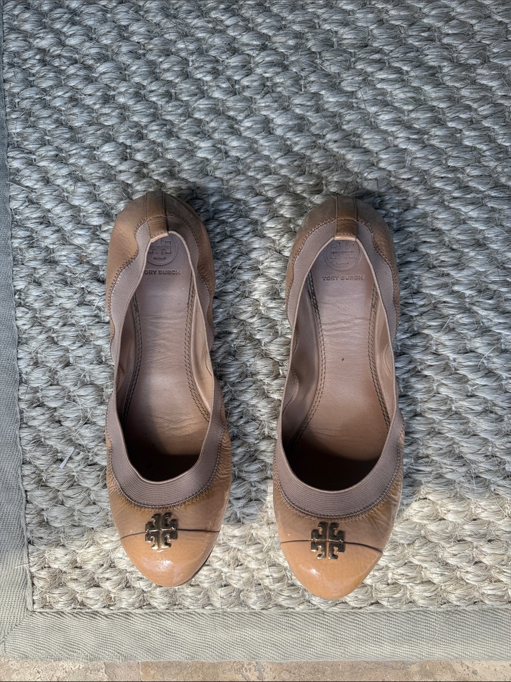 Tory Burch Cognac Leather Logo Ballet Flats